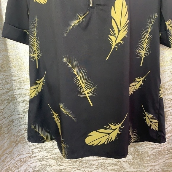 Order Plus Black/Green Leafy Print Roll-Up Sleeve Blouse Size M - Picture 5 of 13
